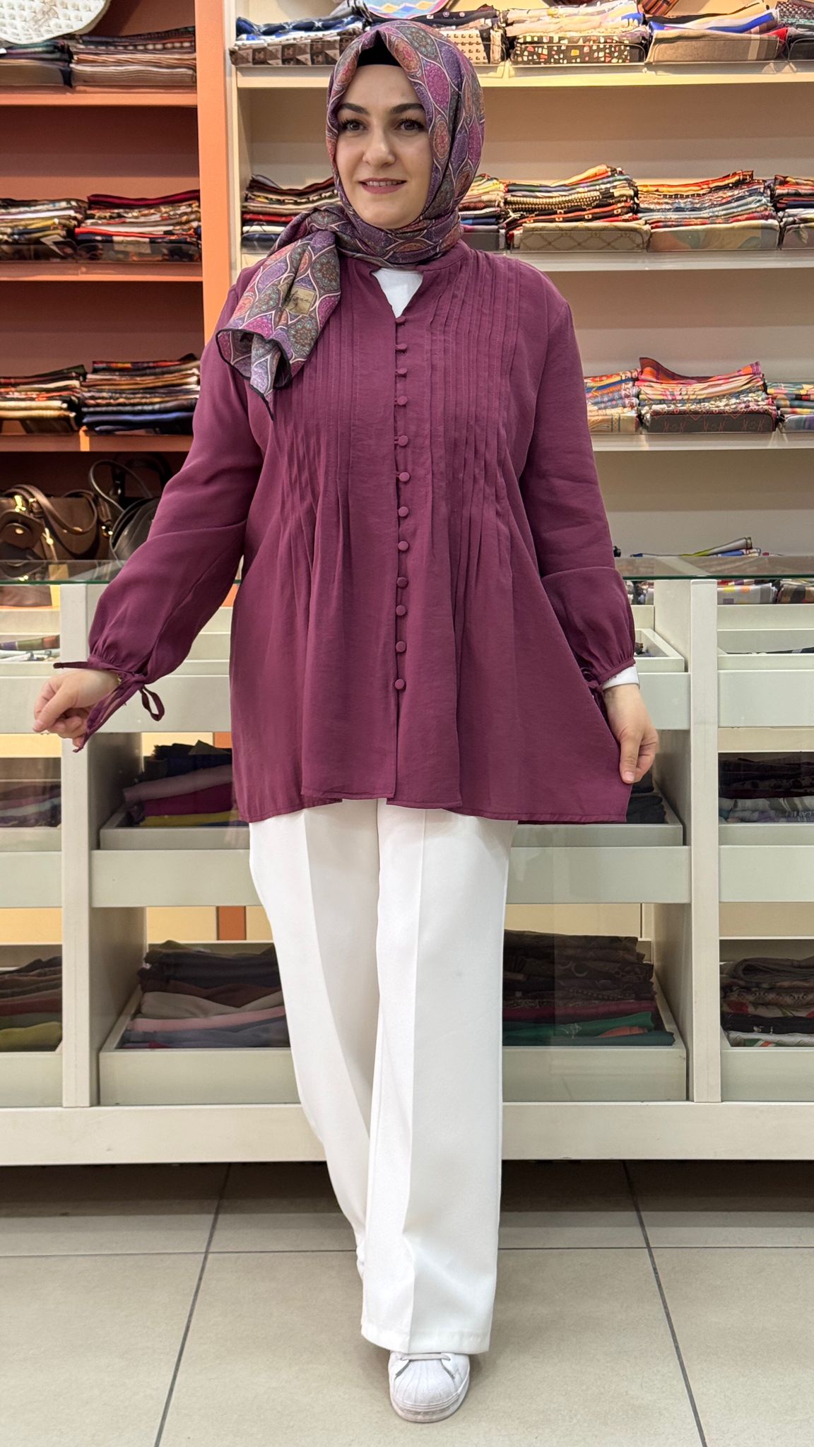 SHURP - Önü Düğme Detaylı Tunik Mürdüm/2154
