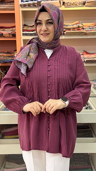 Önü Düğme Detaylı Tunik Mürdüm/2154