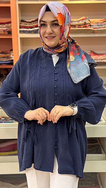 Önü Düğme Detaylı Tunik Mavi/2154