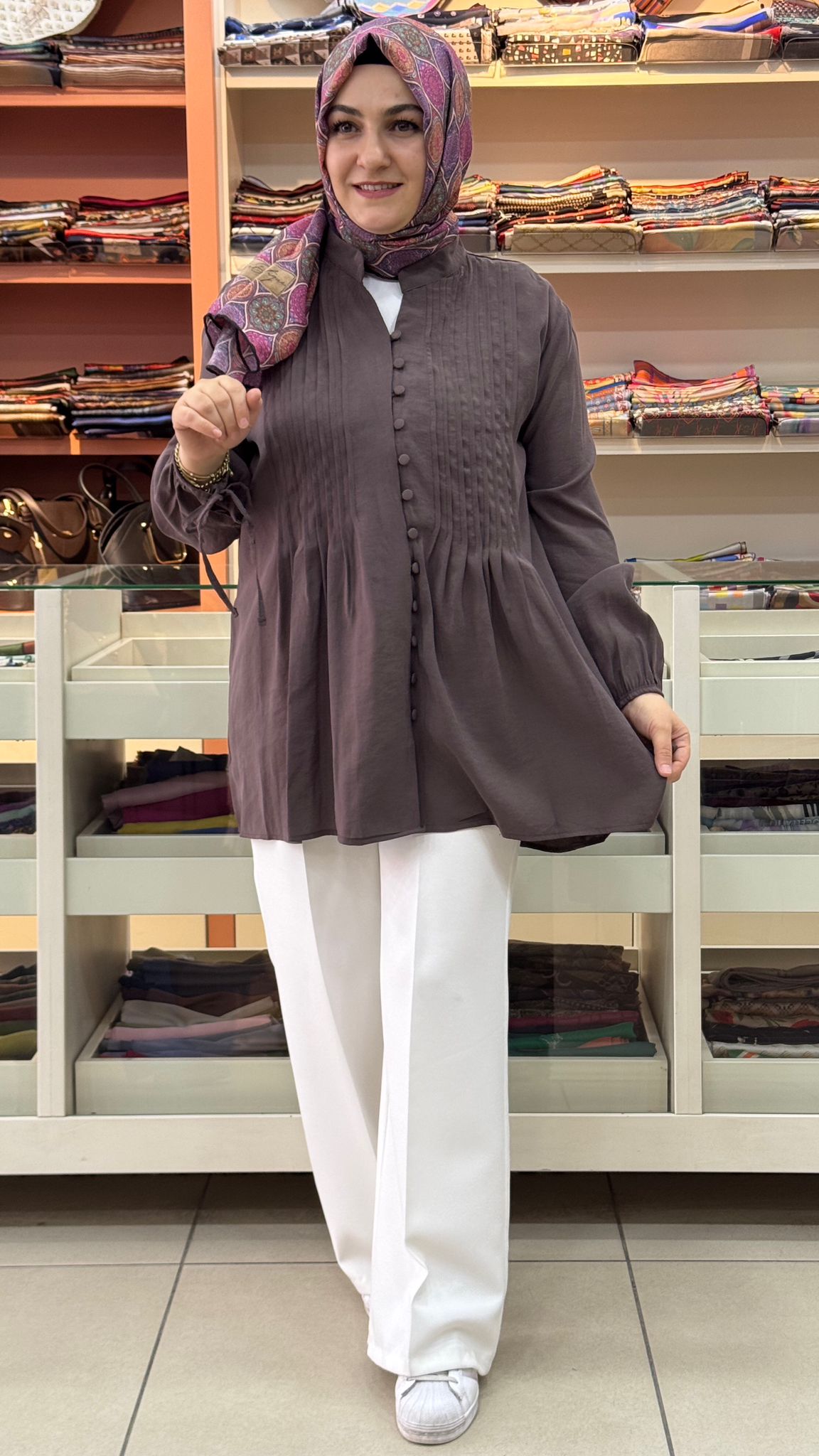 SHURP - Önü Düğme Detaylı Tunik Kahverengi/2154