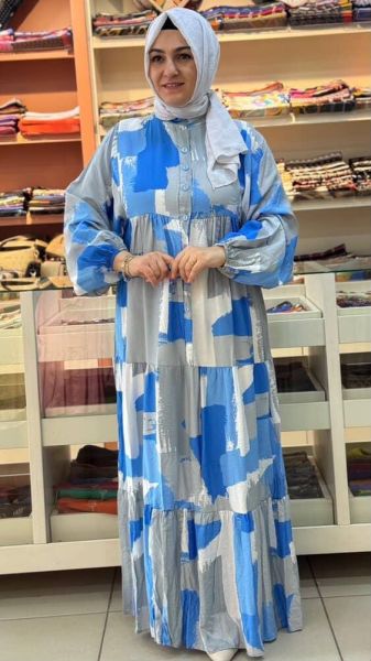 Önü Düğmeli Elbise Mavi/5617