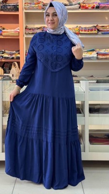 Önü Fistolu Elbise Lacivert/43801 - Thumbnail