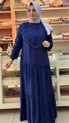 Önü Fistolu Elbise Lacivert/43801 - Thumbnail