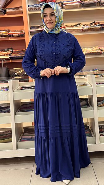 Önü Fistolu Elbise Lacivert/43801