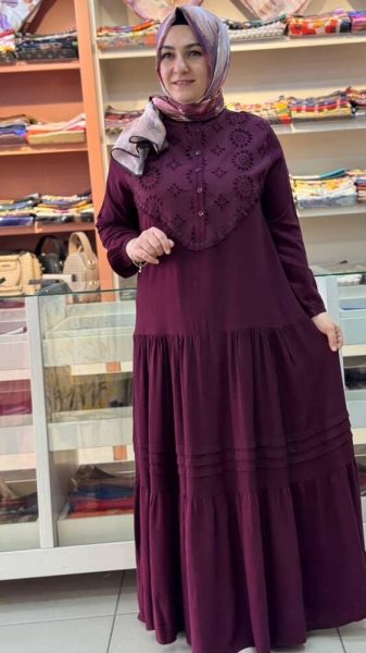 Önü Fistolu Elbise Bordo/43801