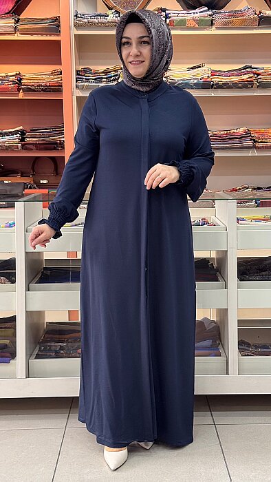 Önü Gizli Düğmeli Kolu Lastikli Uzun Basic Takım Lacivert/268252