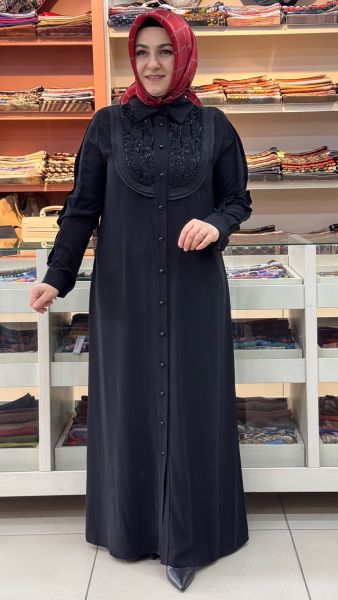 Önü Güpür Ve Boncuk Detaylı Elbise Siyah/26026