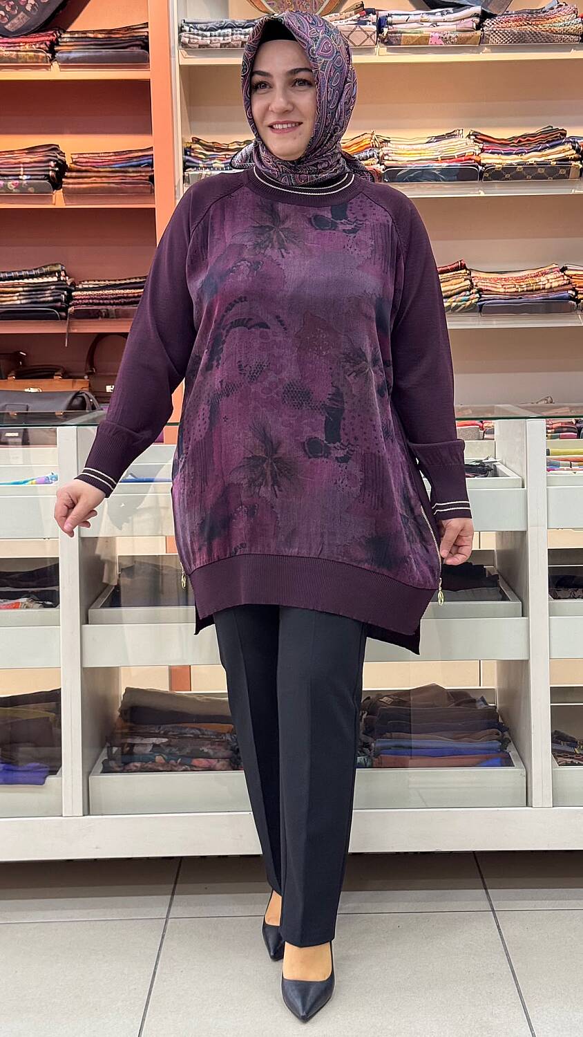 Önü İpek Kupra Tunik Mürdüm/5101 - 1