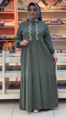 inza moda - Önü Nakışlı Elbise Yeşil/7040