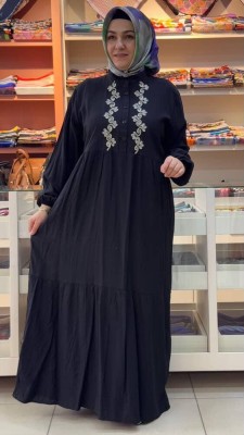 inza moda - Önü Nakışlı Elbise Siyah/7040