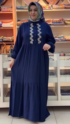 inza moda - Önü Nakışlı Elbise Lacivert/7040