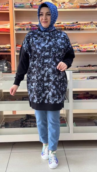Önü Organze Tül Detaylı Tunik Siyah/10667