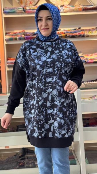 Önü Organze Tül Detaylı Tunik Siyah/10667