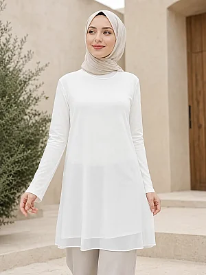 Şura - Önü Şifon Uzun Kollu Tunik Ekru/3127 