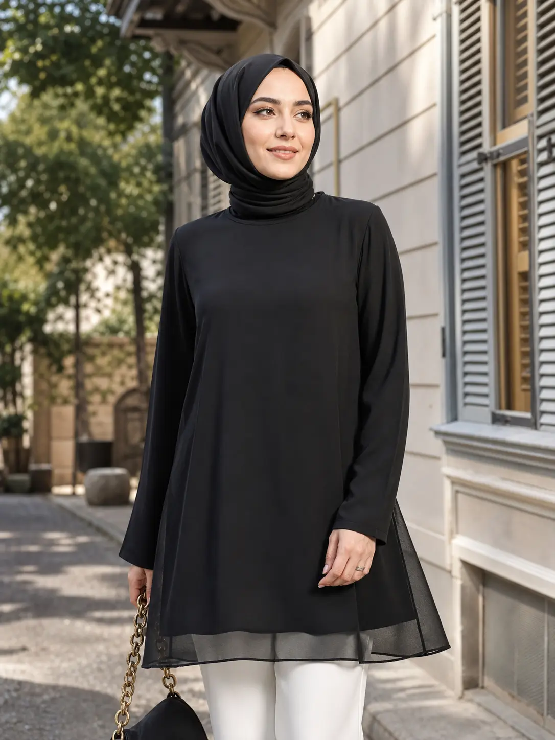 Şura - Önü Şifon Uzun Kollu Tunik Siyah/3127