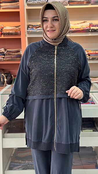 Önü Simli Kumaş Pantolonlu Takım Antrasit /11256
