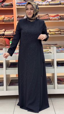 Zerenay - Önü Taş Detaylı Ferace Siyah/5533