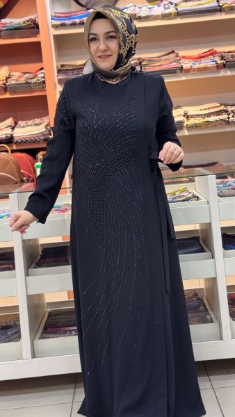 Önü Taş Detaylı Ferace Siyah/5533