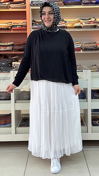 Önü Tüllü Bluz Siyah / 10782 
