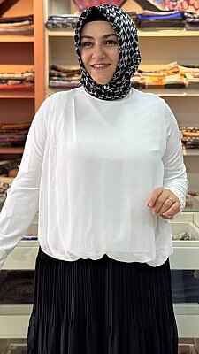 Önü Tüllü Bluz Ekru / 10782 - Thumbnail