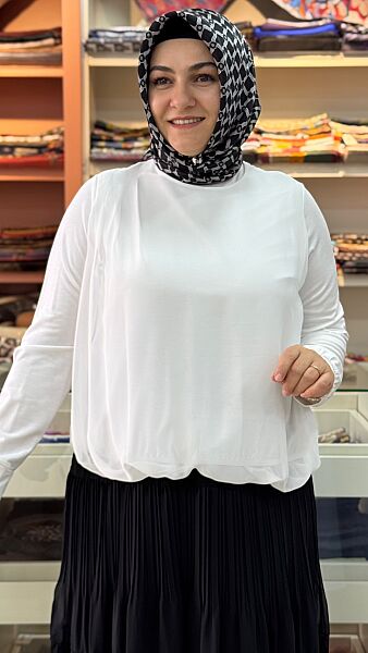 Önü Tüllü Bluz Ekru / 10782