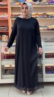 Puane - Önü Ve Arkası Tül Detaylı Elbise Siyah/12442