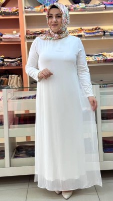 Puane - Önü Ve Arkası Tül Detaylı Elbise Ekru/12442