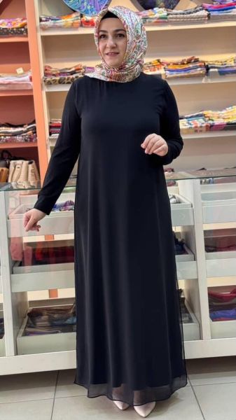 Önü Ve Arkası Tül Detaylı Elbise Siyah/12442