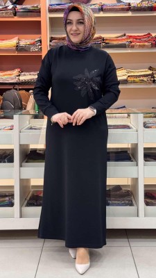 inza moda - Organze Çiçekli Elbise Sİyah/5275