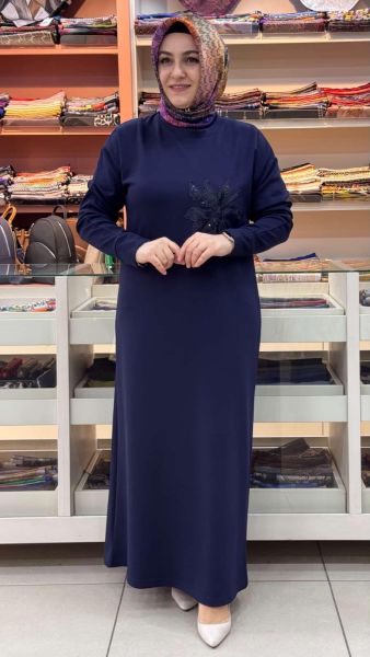 Organze Çiçekli Elbise Lacivert/5275