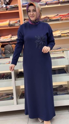 Organze Çiçekli Elbise Lacivert/5275 - Thumbnail
