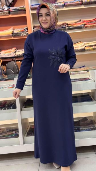 Organze Çiçekli Elbise Lacivert/5275