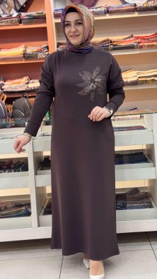 Organze Çiçekli Elbise Acı Kahve/5275 - Thumbnail