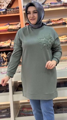 Organze Tül Çiçek Detaylı Tunik Yeşil/1859 - Thumbnail