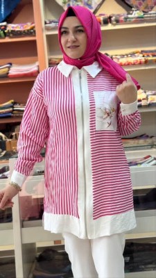 Orkide Desenli Çizgili Giyçık Fuşya/20821 - Thumbnail