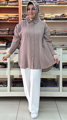 Kado - Oversize Gömlek Tunik Vizon/262602