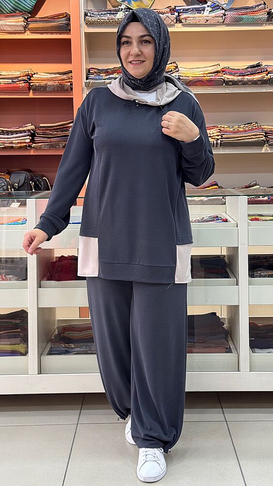 Paçası Lastik Detaylı Kapşonlu Takım Antrasit/2397