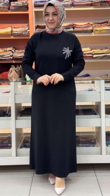 inza moda - Palmiye Taşlı Elbise Siyah/5423