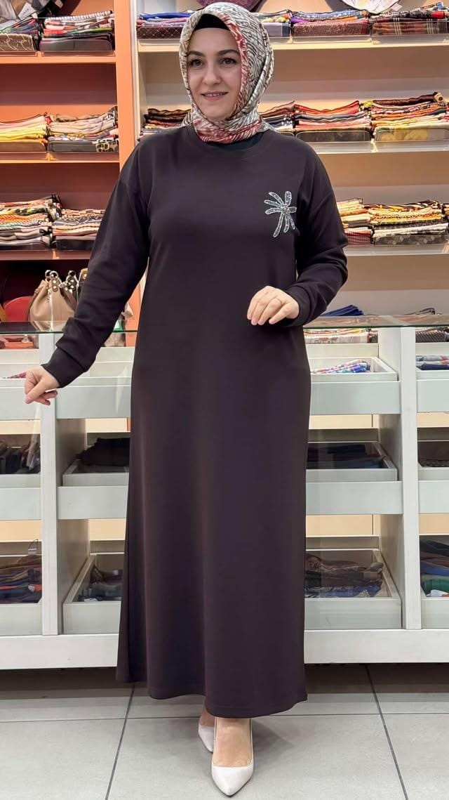 inza moda - Palmiye Taşlı Elbise Acı Kahve/5423