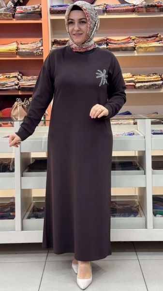 Palmiye Taşlı Elbise Acı Kahve/5423