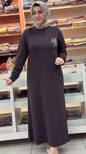 Palmiye Taşlı Elbise Acı Kahve/5423