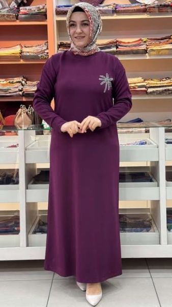 Palmiye Taşlı Elbise Bordo/5423