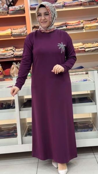 Palmiye Taşlı Elbise Bordo/5423