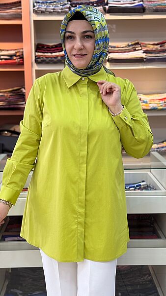 Pamuklu Basic Tunik Yağ Yeşili/4212 