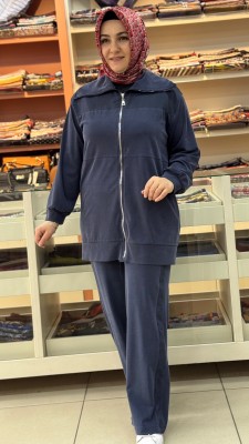 Paraşüt Detaylı Fermuarlı Pantolonlu Takım Lacivert/144210 - Thumbnail