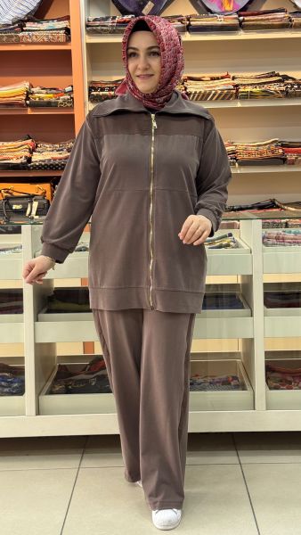 Paraşüt Detaylı Fermuarlı Pantolonlu Takım Kahverengi/144210