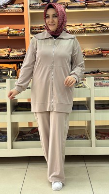 Paraşüt Detaylı Fermuarlı Pantolonlu Takım Taş/144210 - Thumbnail