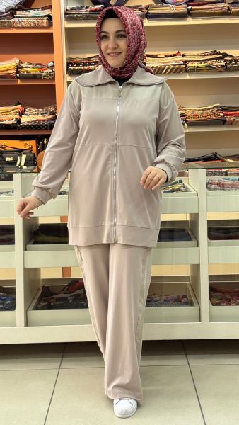 Paraşüt Detaylı Fermuarlı Pantolonlu Takım Taş/144210