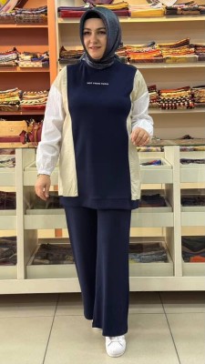 Aynaz - Paraşüt Kumaş Detaylı Takım Lacivert/120250