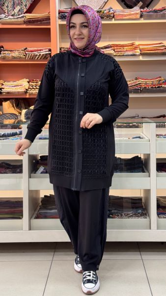 Paraşüt Ve File Detaylı Takım Siyah/35144